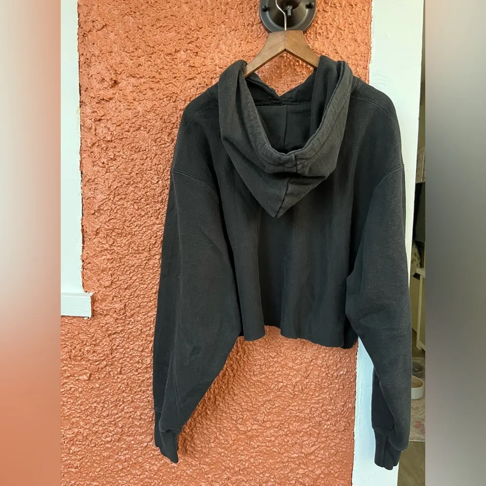 Champion Pullover Hoodie Womens XXL Black Solid Drawstring Cropped Reverse Weave - Image 2