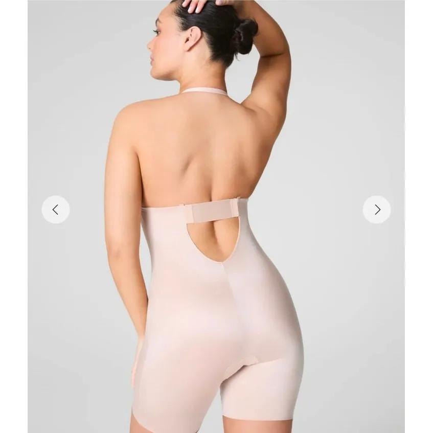 NEW Spanx Size S Plunge Low Back Mid Thigh Bodysuit Convertible Champagne Beige - Image 3