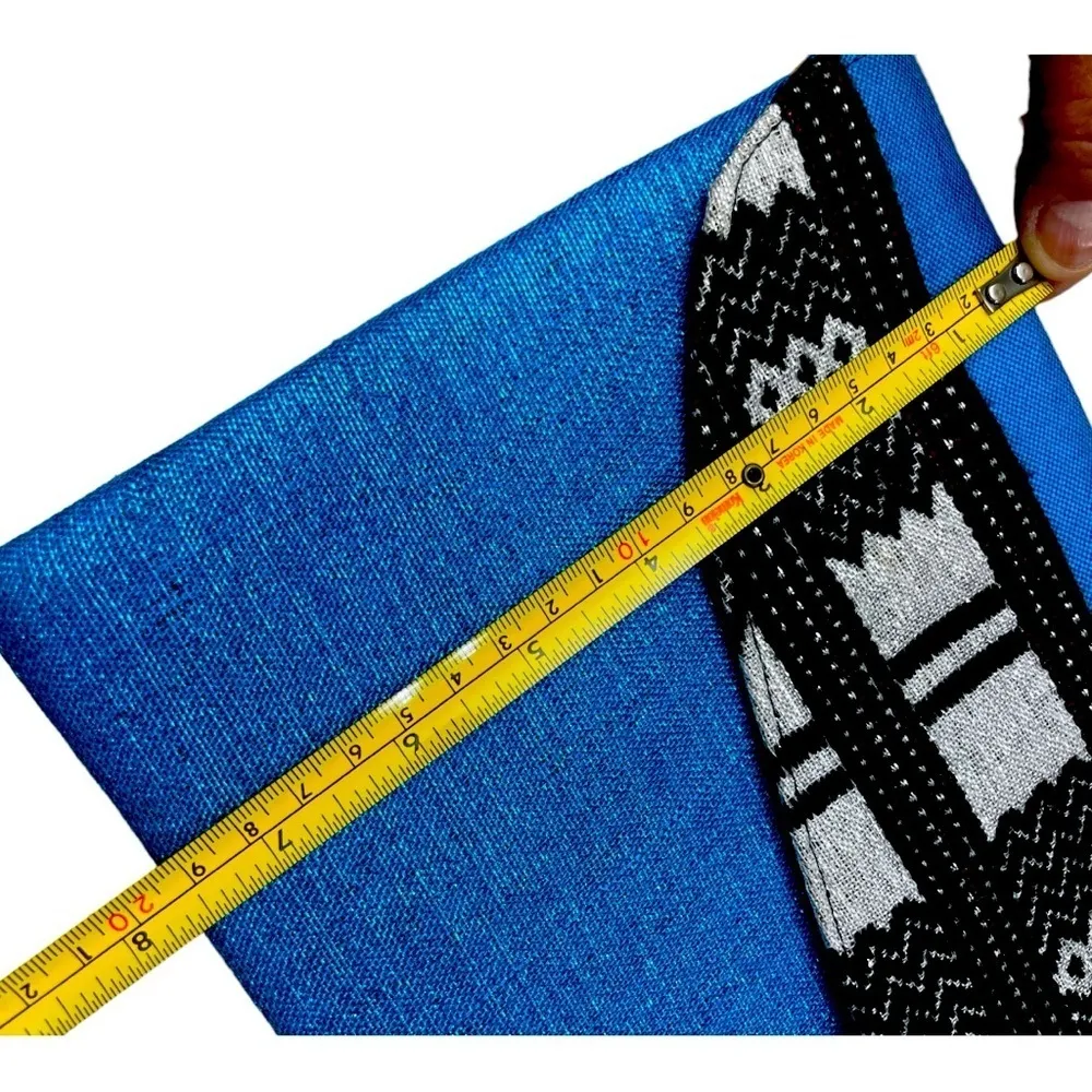Blue Clutch with Black pattern Evening purse envelope formal bag 7.5" x 10.75" - Image 8