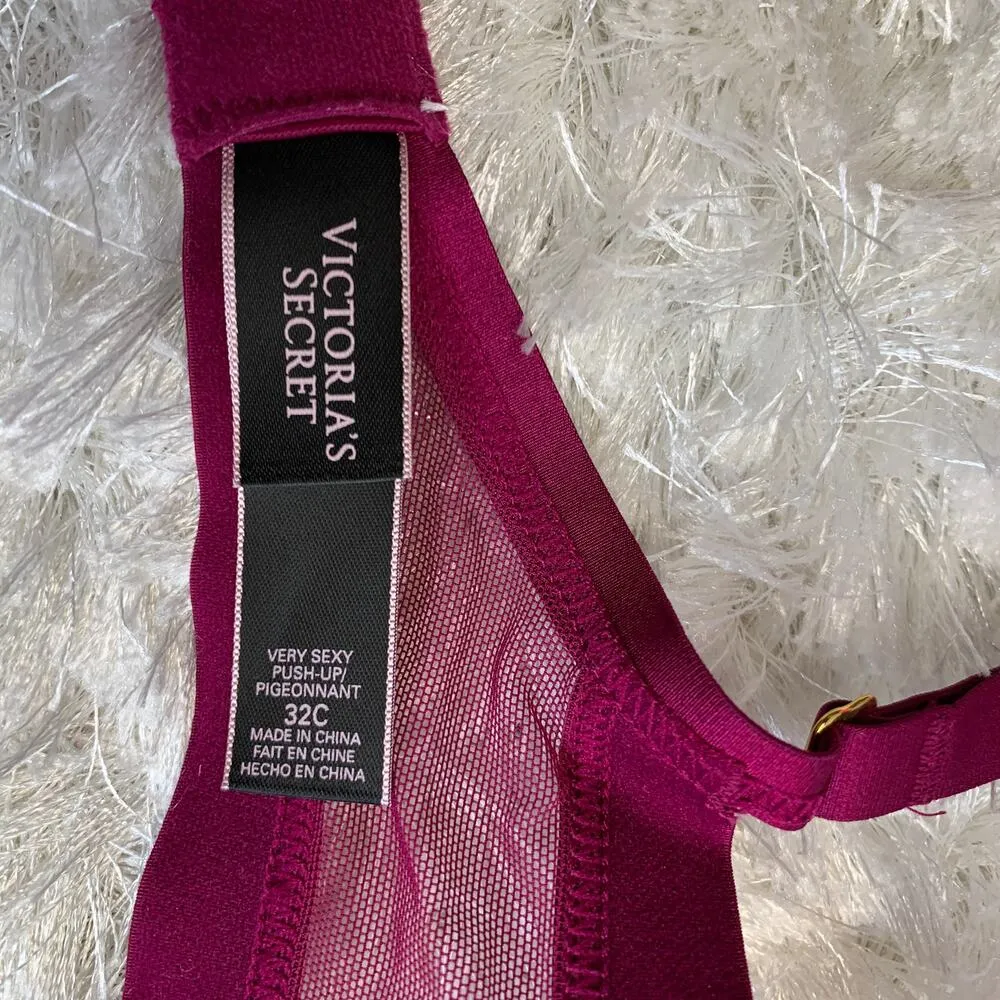 Victoria's Secret Deep Pink Very Sexy Pushup Underwire Bra Sz 32C - Image 4