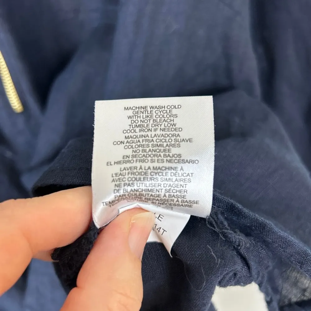 Ellen Tracy  Womens 1X 100% Linen Top Tunic Blue Gold Zipper Blouse Plus Size - Image 9