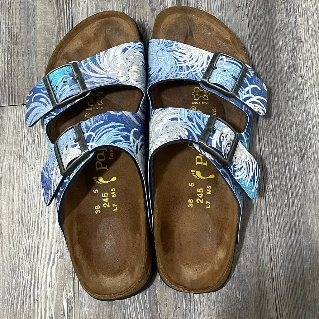 Papillio Birkenstock Stylish Blue Patterned Sandals Size 7 - Image 9