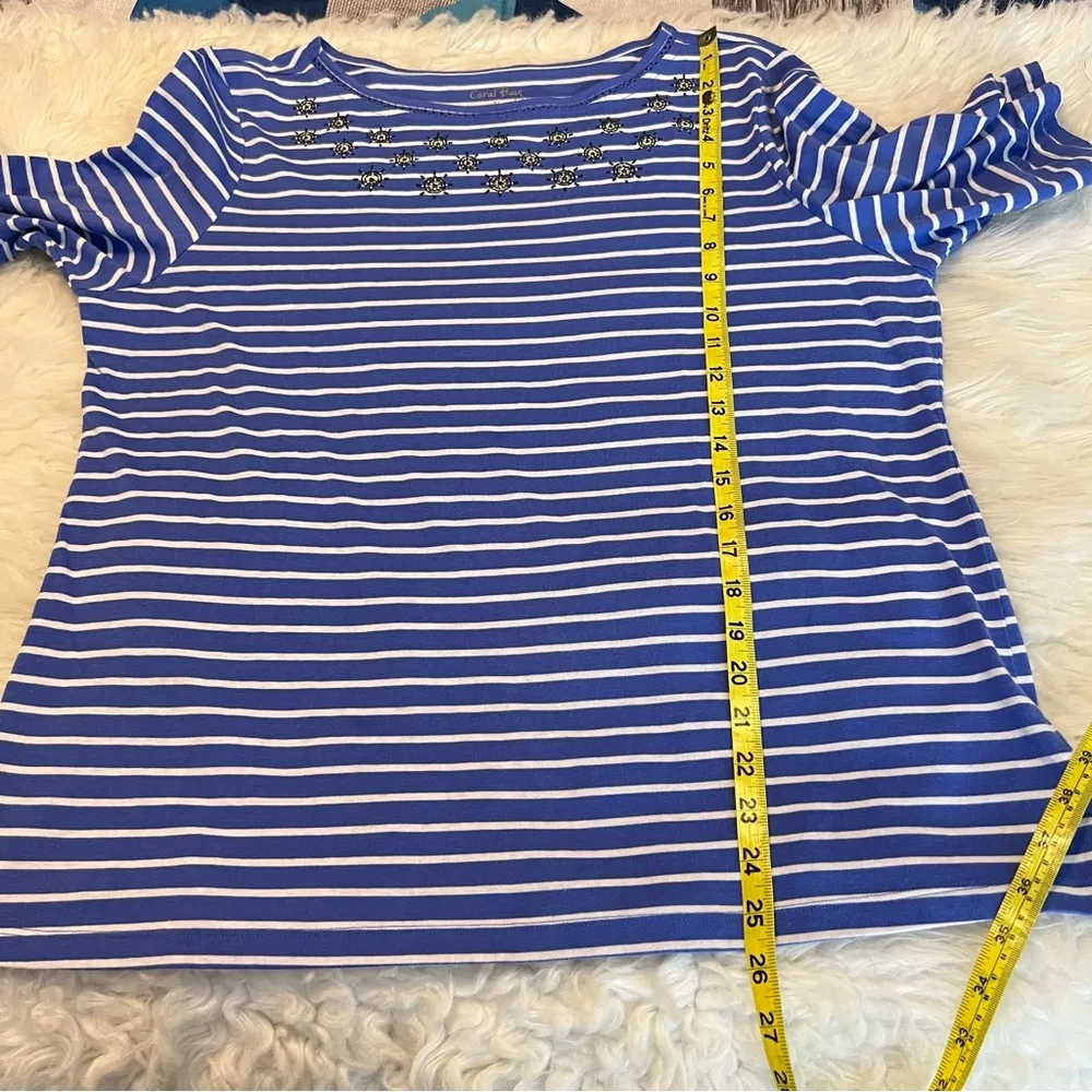 Coral Bay Nautical Theme Shirt Top Blue White Stripes Women’s Size XL - Image 6