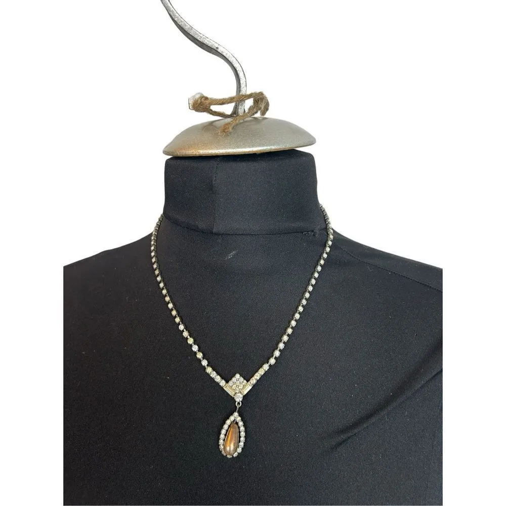 Special occasion clear rhinestone bridal/prom/ rhinestone necklace with pearl pe Silver - Image 6