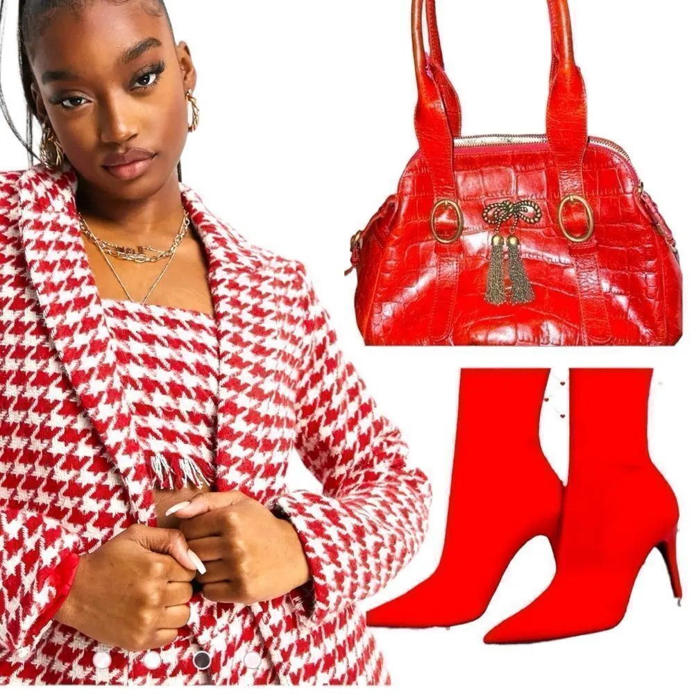 Misguided red and white checkered blazer with matching crop top set! New - Image 2