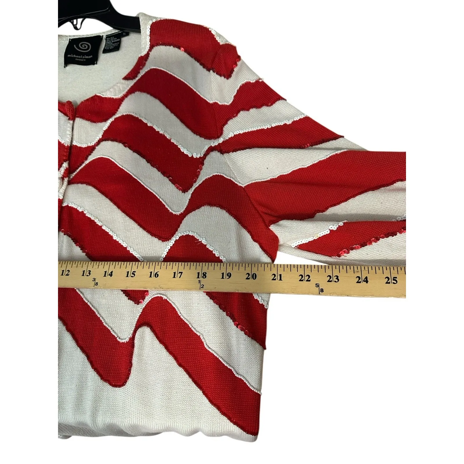 Michael Simon Sweater Women's XL Fourth of July Silk Beaded Button Up #M9 - Image 10