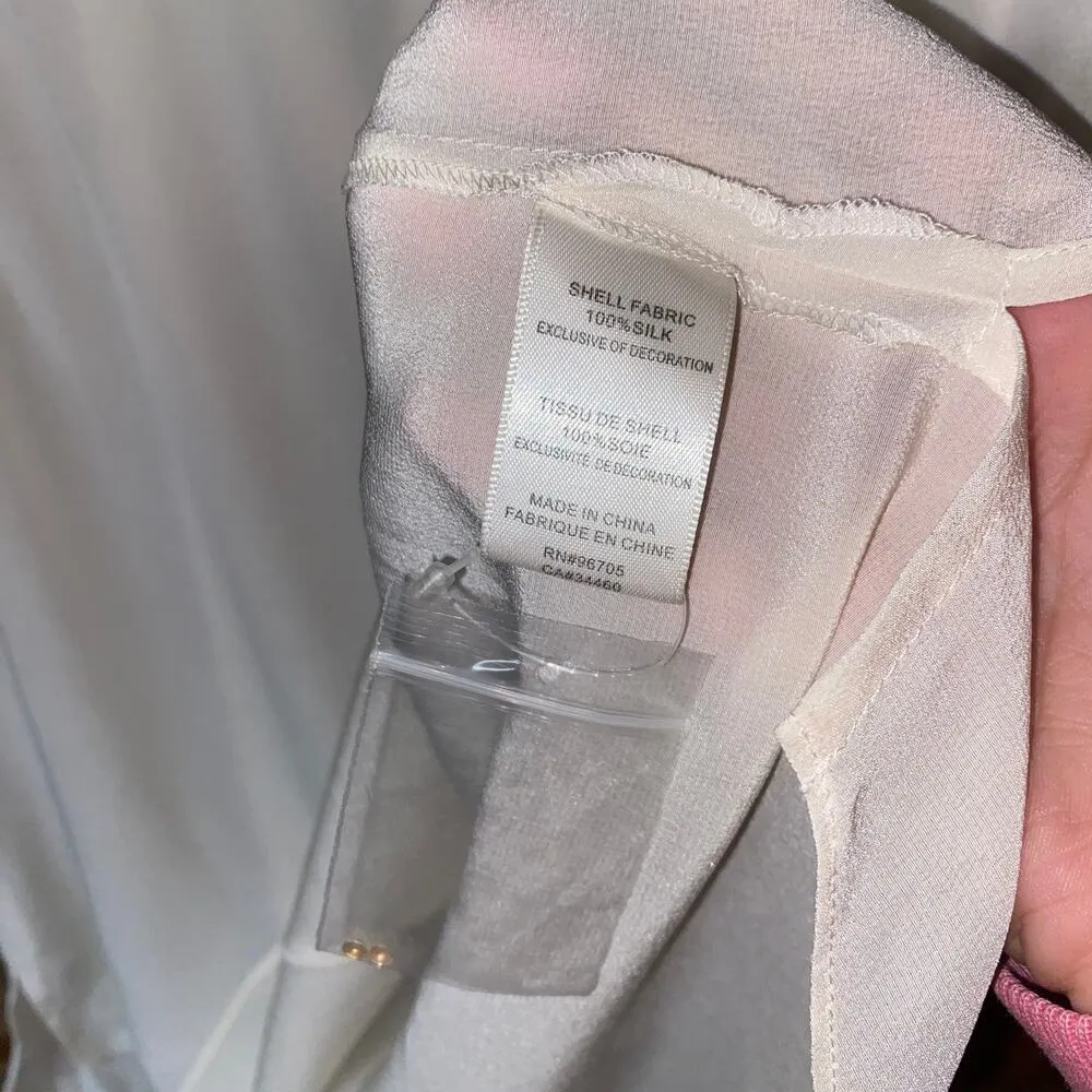 NWT New Rebecca Taylor Ecru Nailhead Embellished Double V Top Women's Size 4 - Image 7