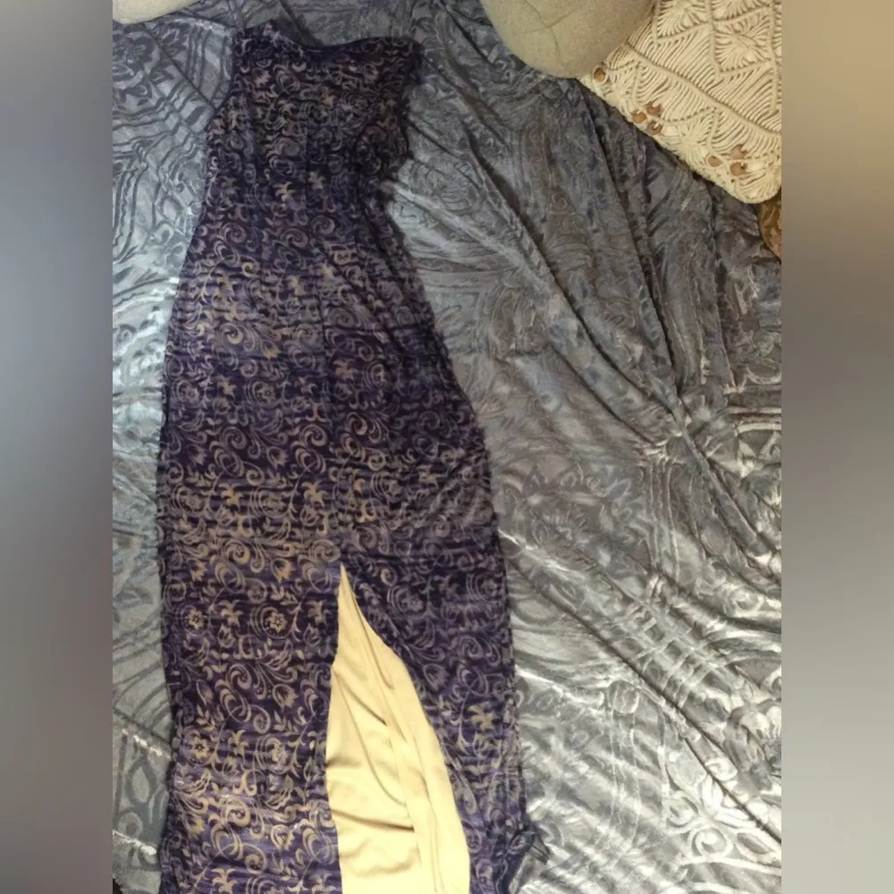 Y2K Rampage Sleeveless Floral Purple & Tan Maxi Dress Large - Image 9