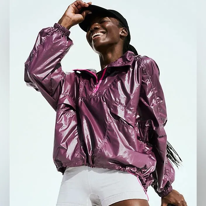 FP MOVEMENT Spring Showers Packable Rain Jacket XS 26” p2p Black Tea $128 NWT Purple - Image 6