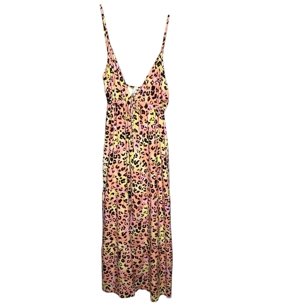 Bar III NEW Leopard Cheetah Print Sleeveless Maxi Dress Pink Yellow Summer XL - Image 7