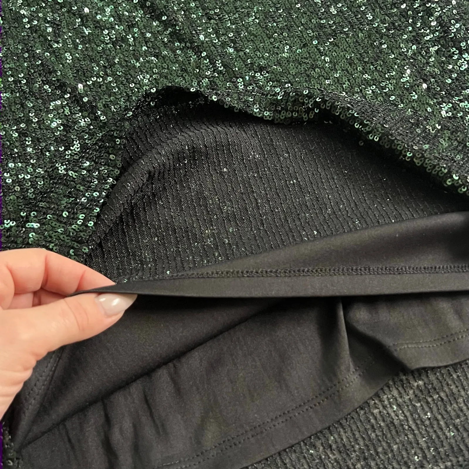 Cable & Gauge Sequin Dress Mini Green Medium Short Sleeve for Holidays - Image 8