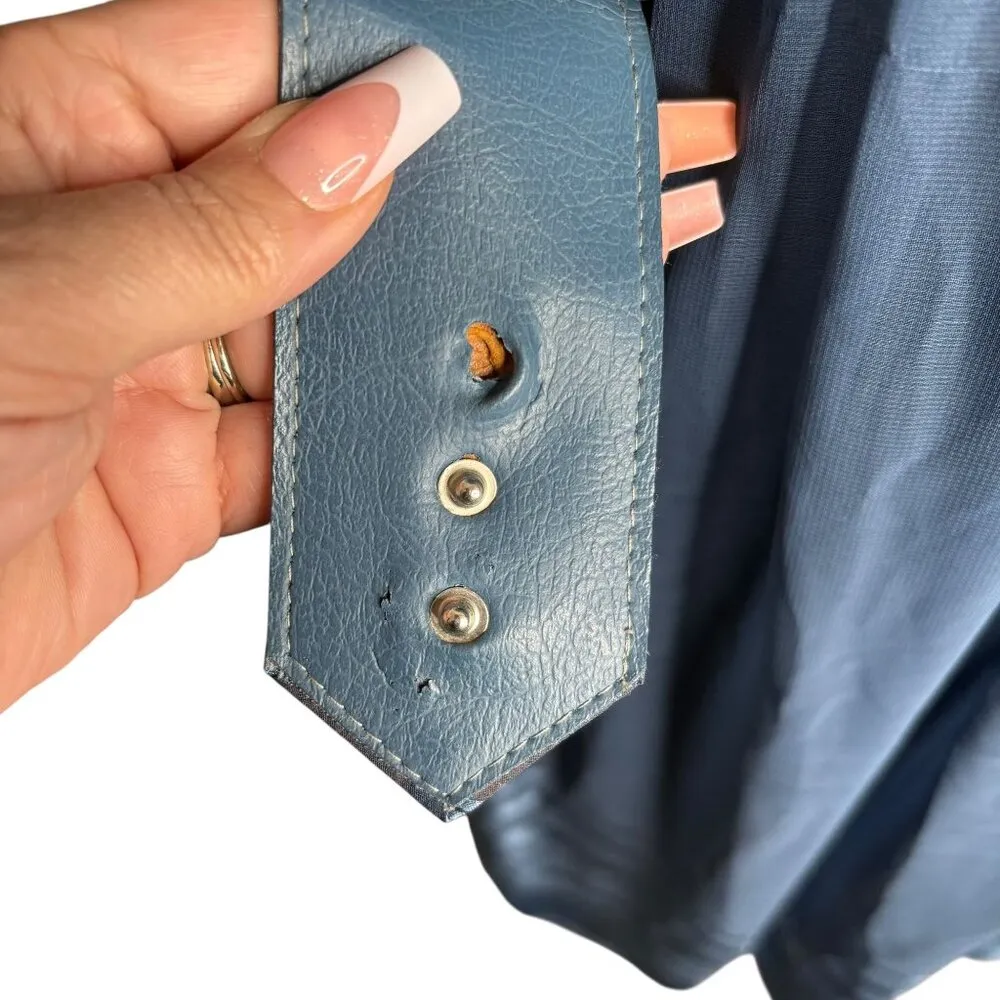 Vintage Blue Sheer Midi Dress Sz Small Metallic Striped Puff Sleeves Belted - Image 10