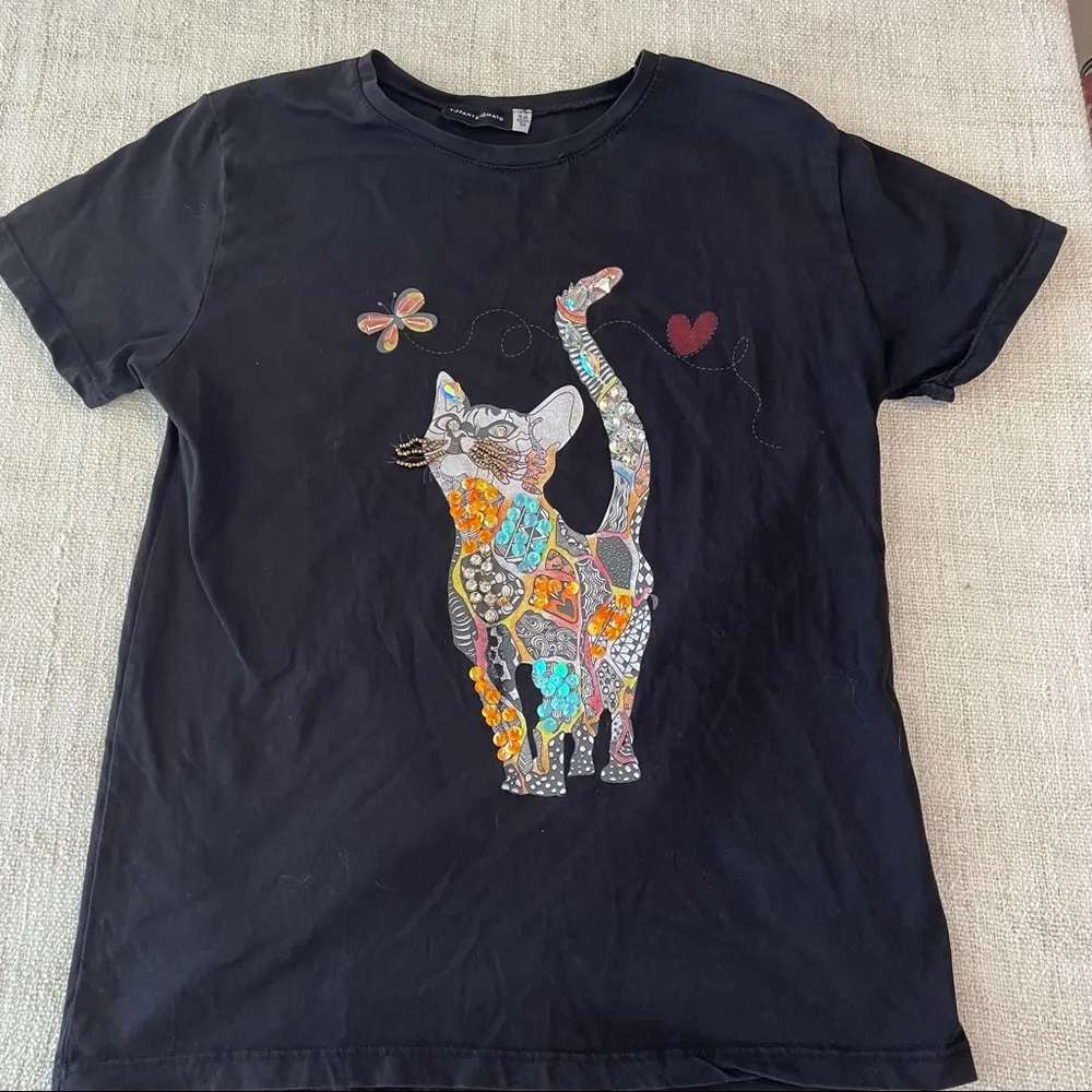 Tiffany & Tomato Black Tee with Embellished Cat - Image 7