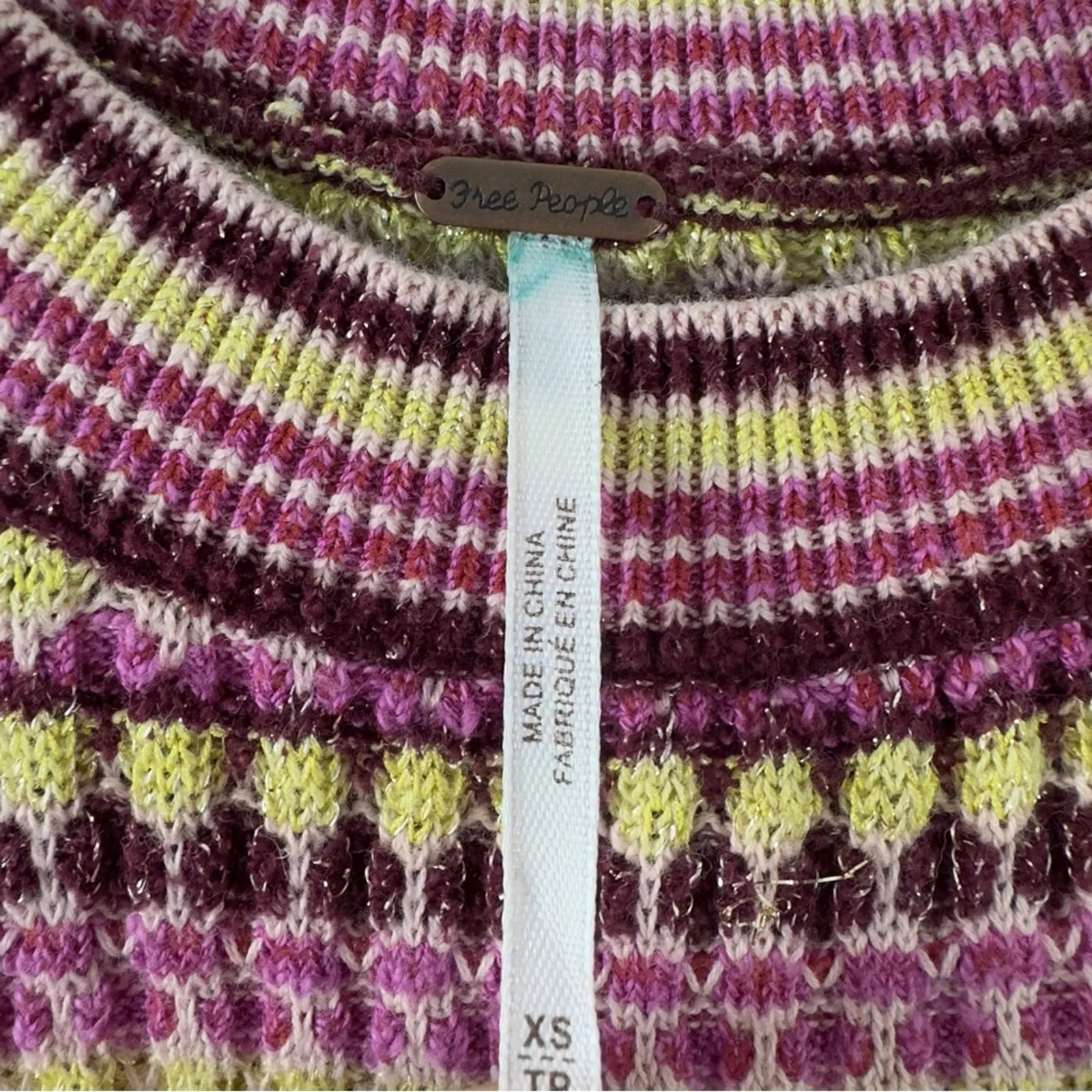 Free People metallic striped knit mini dress short sleeve high neck cotton EUC - Image 8