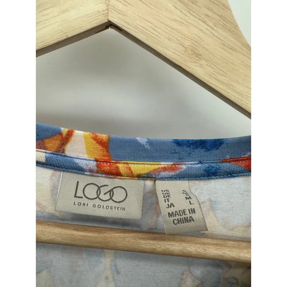 LOGO by Lori Goldstein Tunic Top Women Small Floral Printed Sharkbite Hem Pocket - Image 7