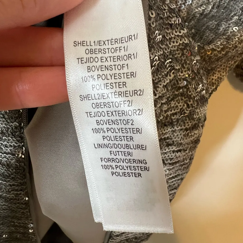 Adrianna Papell Bell Sleeve Sequence Silver Dress Size 8P - Image 10