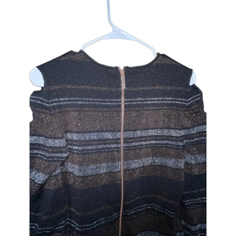 Ted Baker Simona Dress Lurex Stripe Bow Detail Black Metallic - Image 6