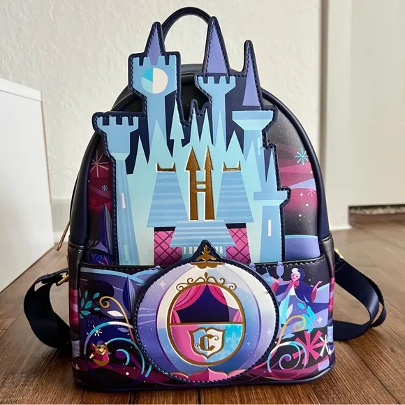 Loungefly Disney Cinderella Castle Series Navy Blue Embroidered Mini Backpack - Image 1