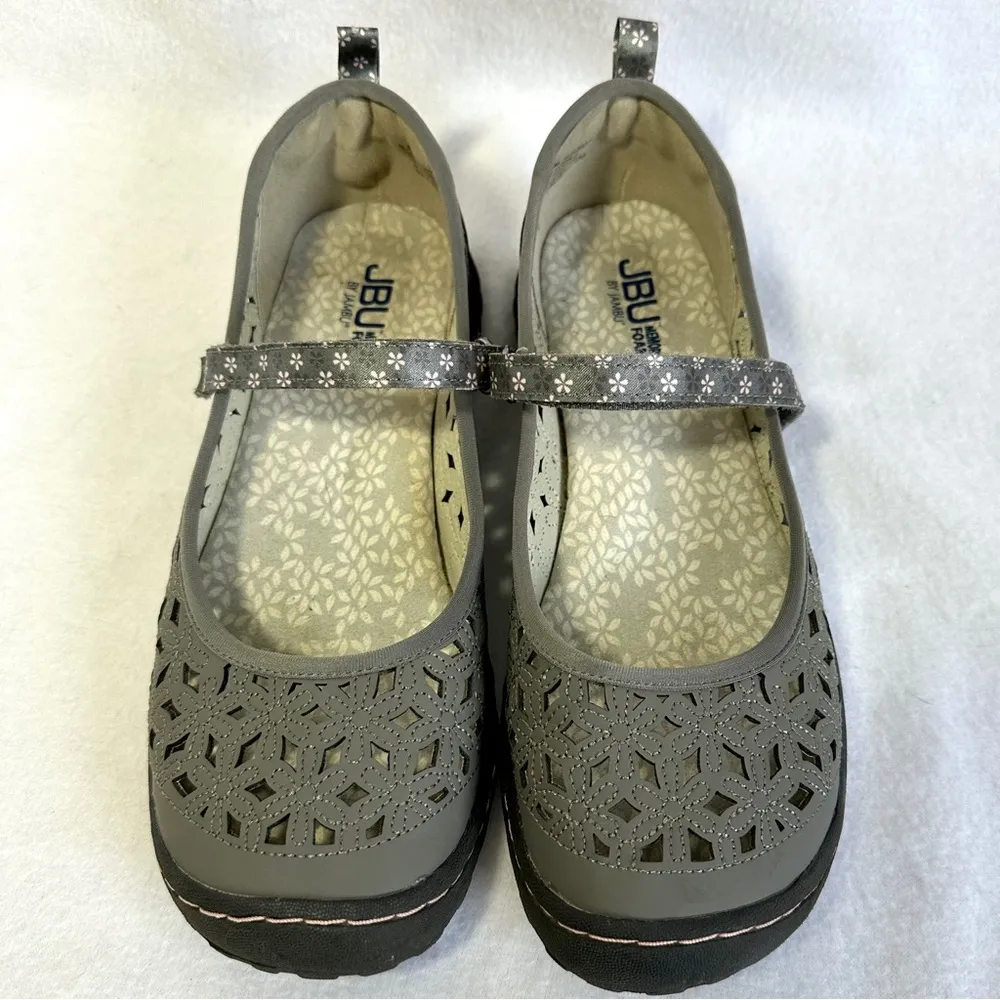 Jambu JBU Wildflower MJ Mary Jane Shoes 9.5 Gray Floral Strap Memory Foam - Image 5
