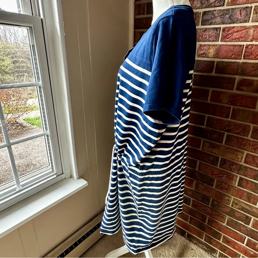 Lauren Ralph Lauren Navy and White Striped Tee Shirt Dress Drawstring Preppy - Image 6
