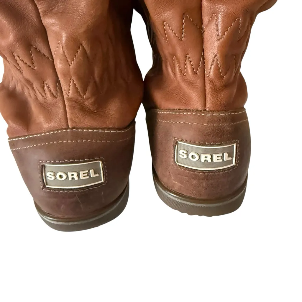 Sorel Firenzy Tall  Knee High Leather Boots Tobacco Slouch Scrunch Brown SZ 9.5 - Image 8