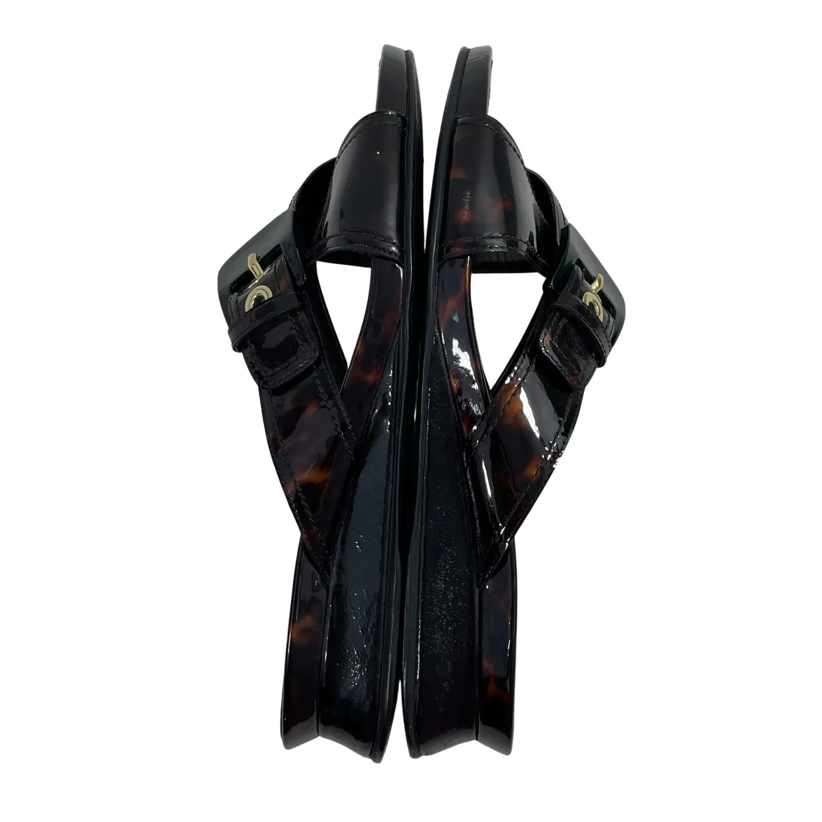 Stuart Weitzman Tortoise Shell Patent Leather Slide Sandals Mules Women's Size 9 - Image 5