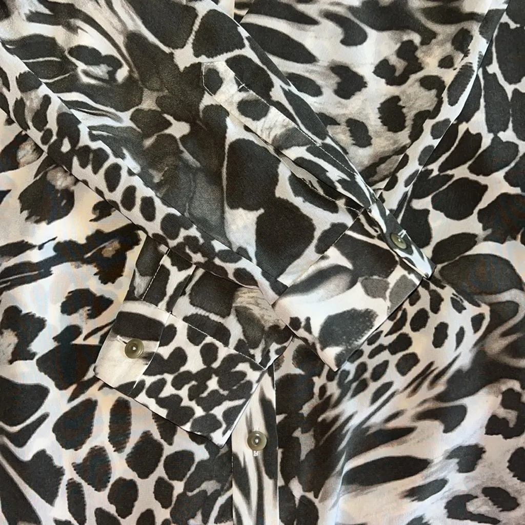 Diane von Furstenberg Prita Silk‎ Shirt Dress Animal Print Beige/Green Size 0 - Image 10