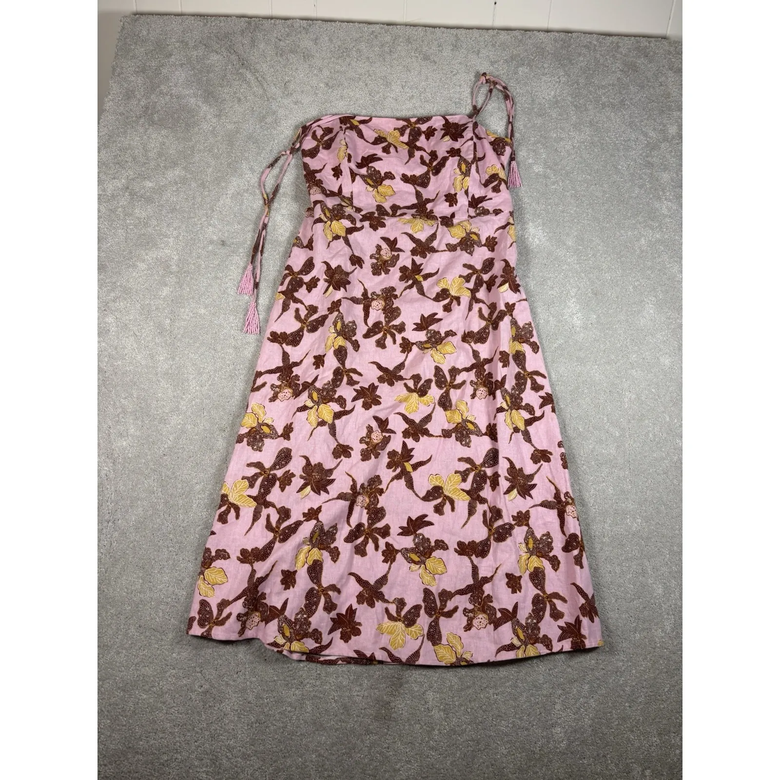 House of Harlow 1960‎ Linen Blend Pink Tropical Print Midi Dress Size L Size L - Image 3