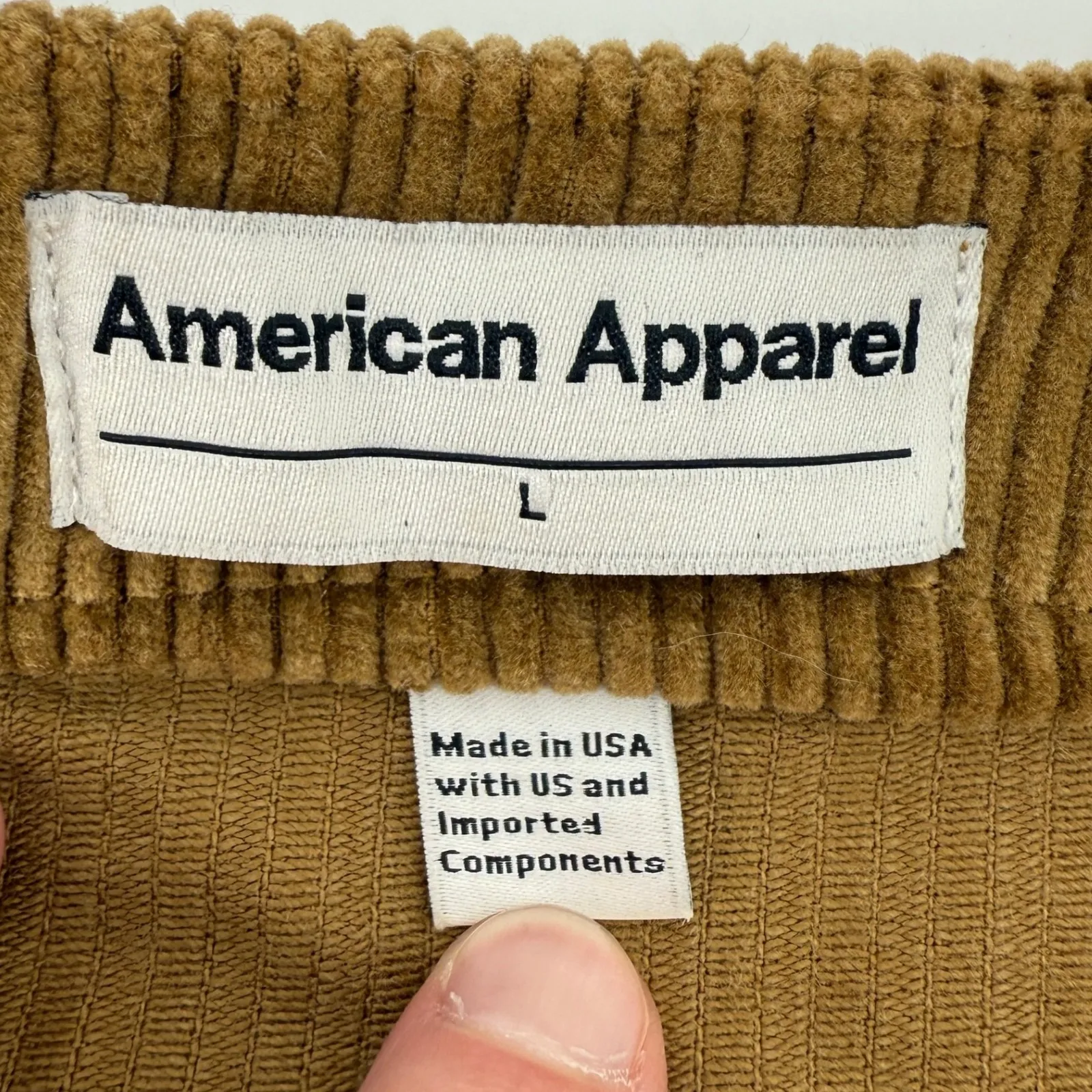 American‎ Apparel Button Front Corduroy Mini Skirt Camel Tan Women L USA Made - Image 3