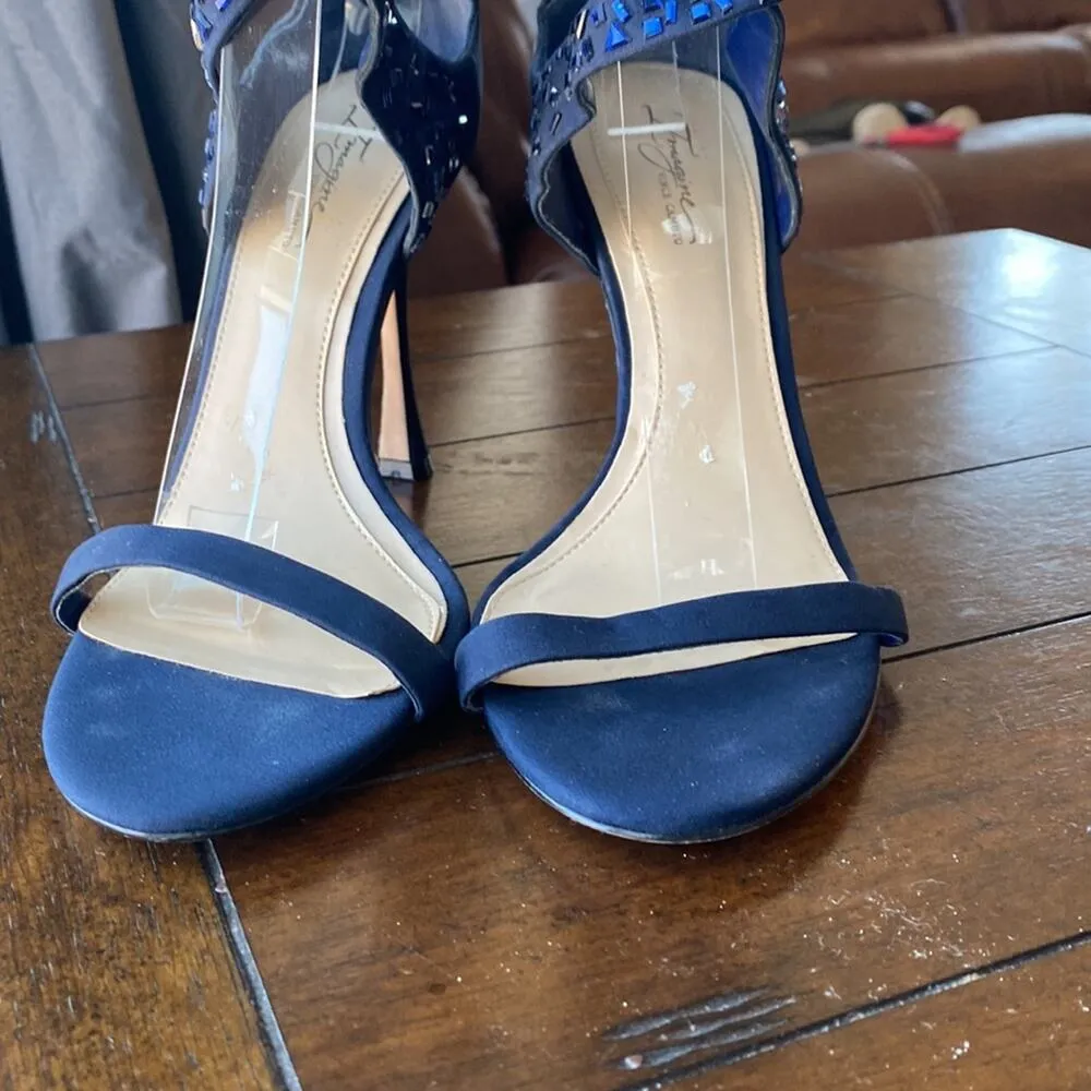 Vince Camuto Imagine navy blue bedazzled zip back heels wedding quinceañera sz 9 - Image 6