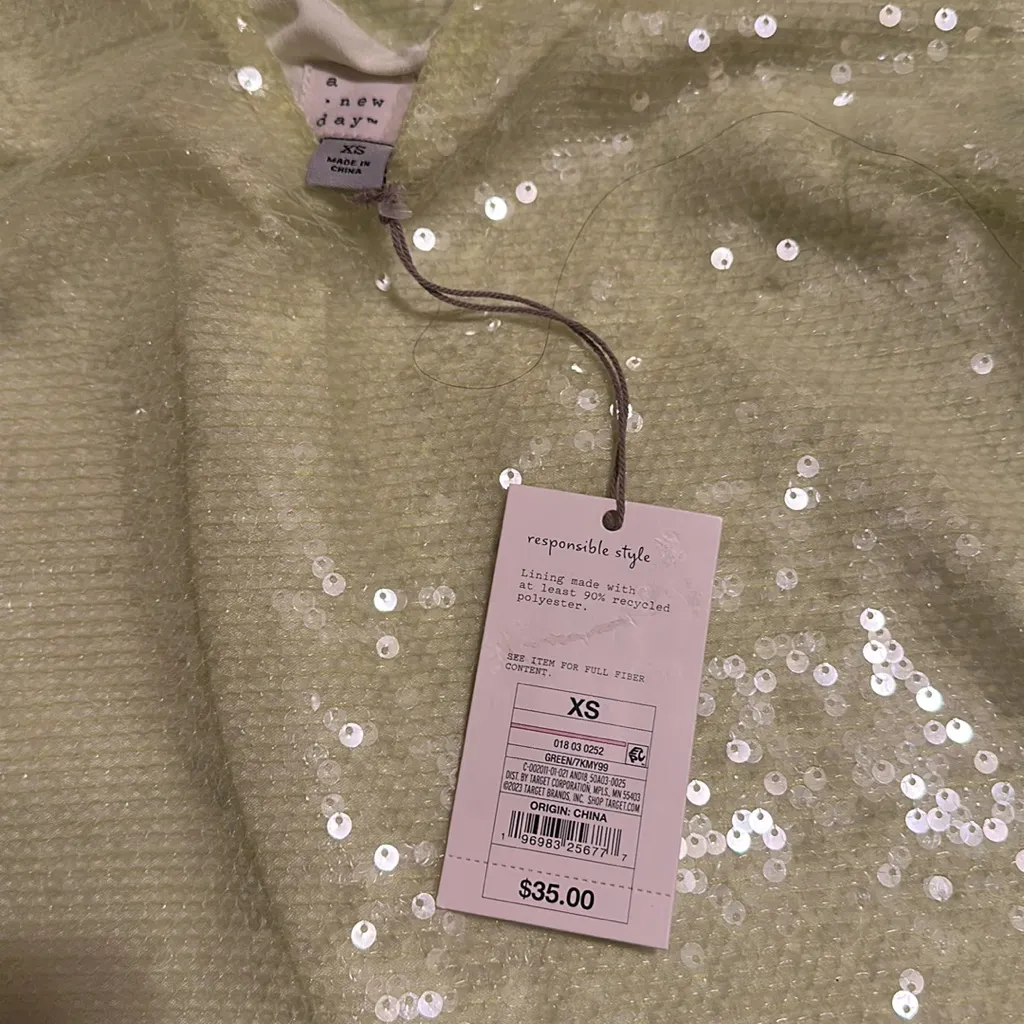 NWT Women’s A New Day Midi A-Line Dress lime Green Sequin size XS - Image 5