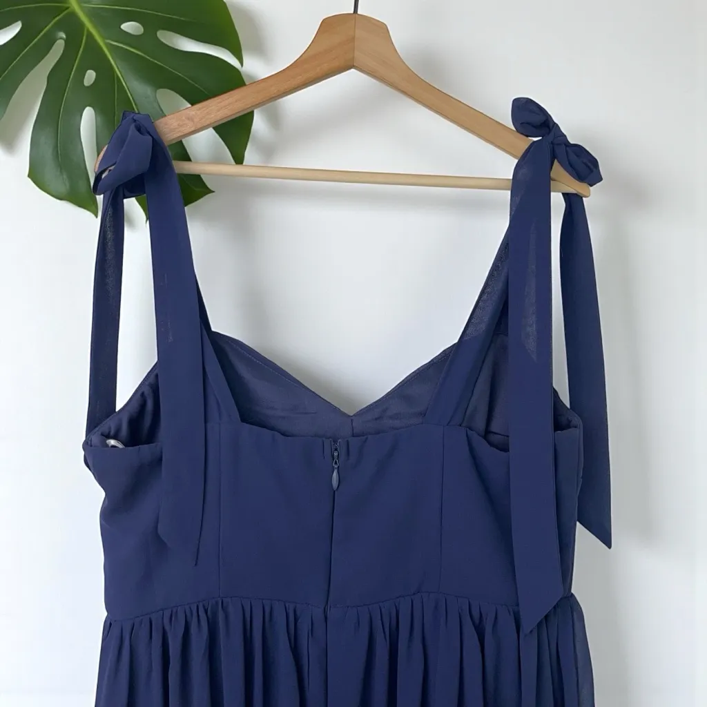 🆕 Lulus Radiant Charisma Chiffon Ruched Tie-Strap Maxi Dress in Navy - Image 8