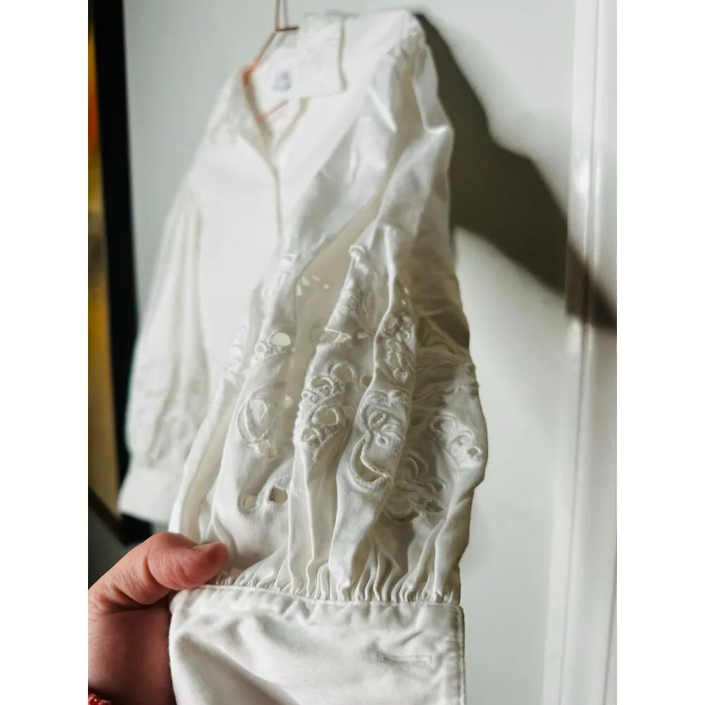 KATE SPADE NEW YORK Off White Poplin Floral Cutout Button Up Shirt Size 12 - Image 6