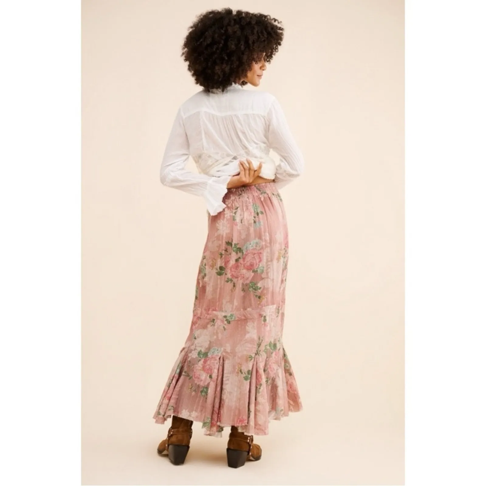 Free People Ethereal Dainty Cottage Bordeaux Floral Maxi Skirt Size Large - Image 5