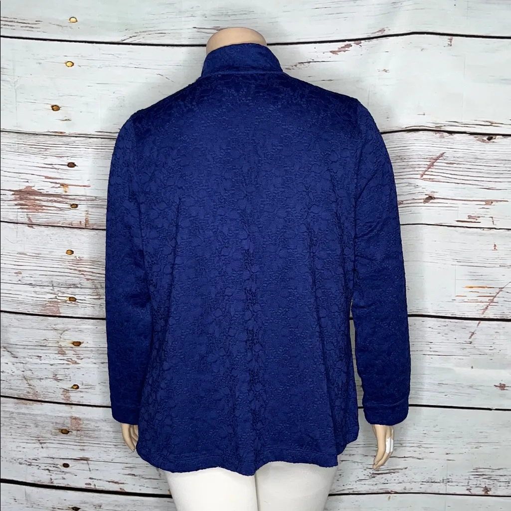 Denim & Co. Size XL Navy Blue Floral Lace Overlay Zip Front Jacket - Image 3