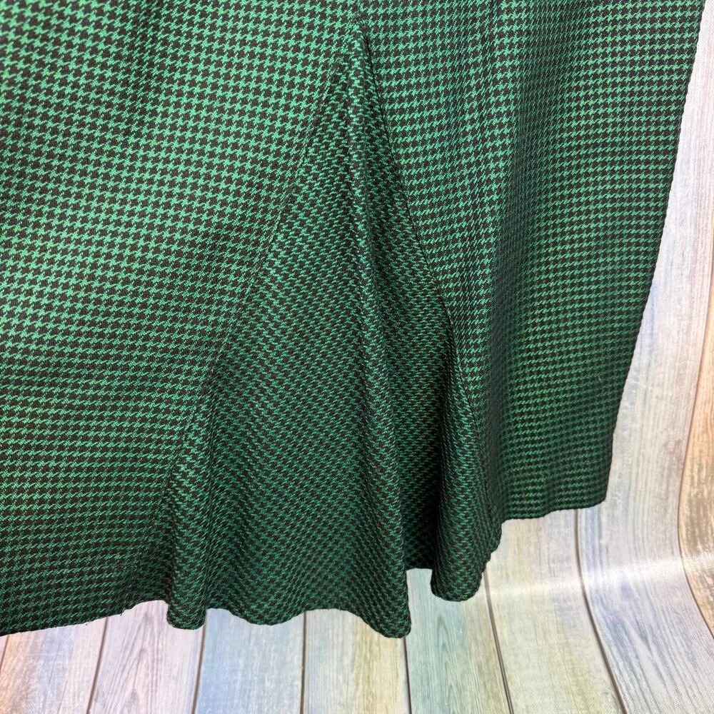 Platinum Dorothy Schoelen Green Black Houndstooth Skirt Vintage Size 8 Midi Wool - Image 8