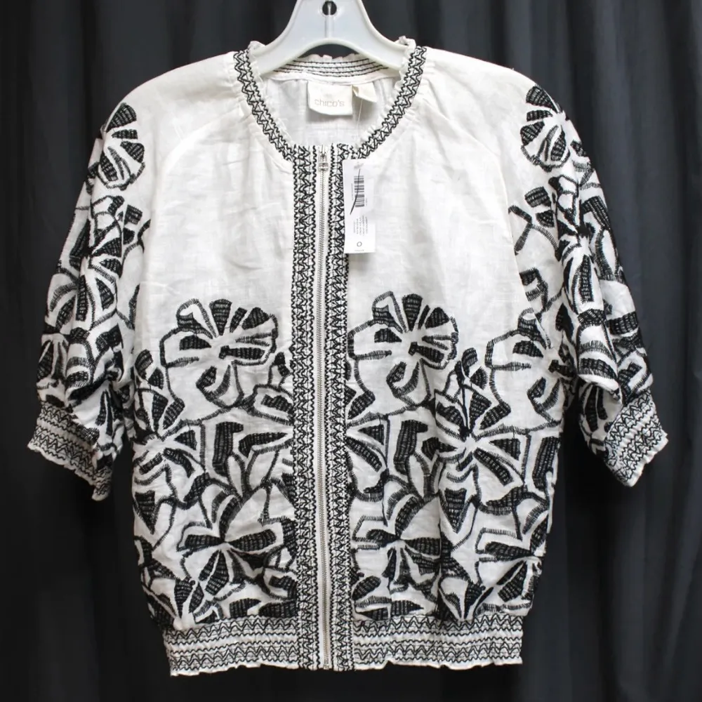 NWT Chico’s Embroidered Smocked Jacket, Size 0 (Small) - Image 4