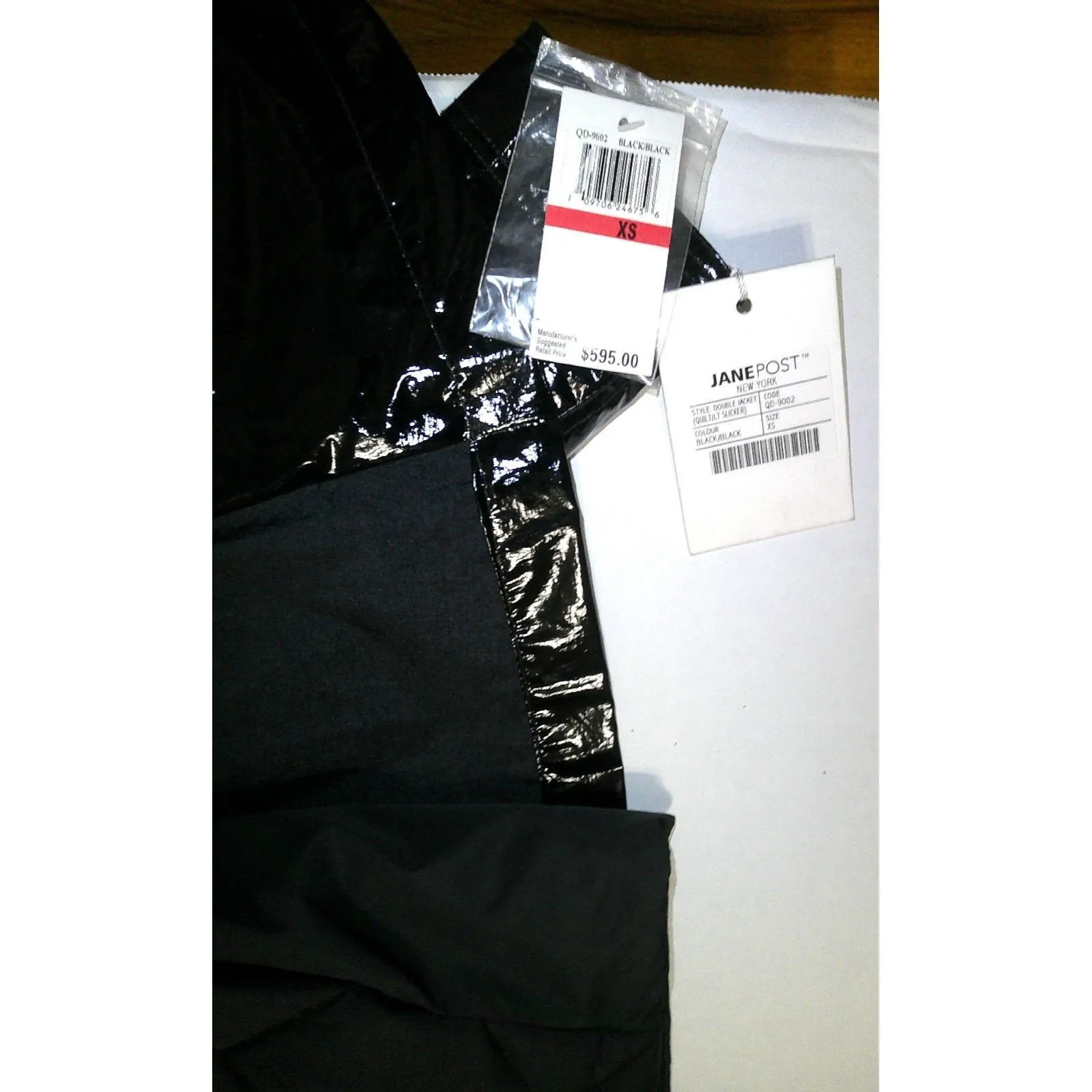 New NWT $595 Jane Post Double Jacket Light Slicker Coat Quilted Removable XS Bla Black - Image 4