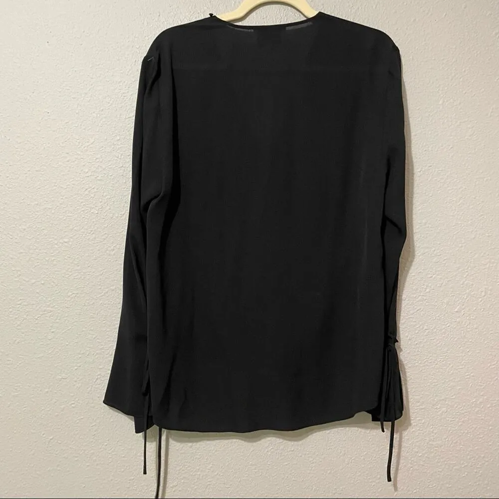 3.1 Phillip Lim Black Silk V Neck Long Sleeve Blouse Women 8 Ruffled Bell Sleeve - Image 9