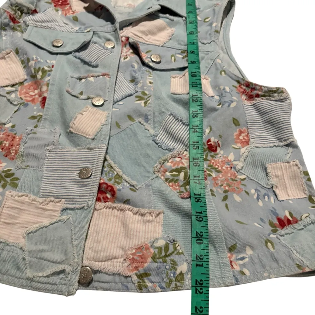 Susan Bristol Floral Patchwork Vest - Light Blue and Pink - Image 4