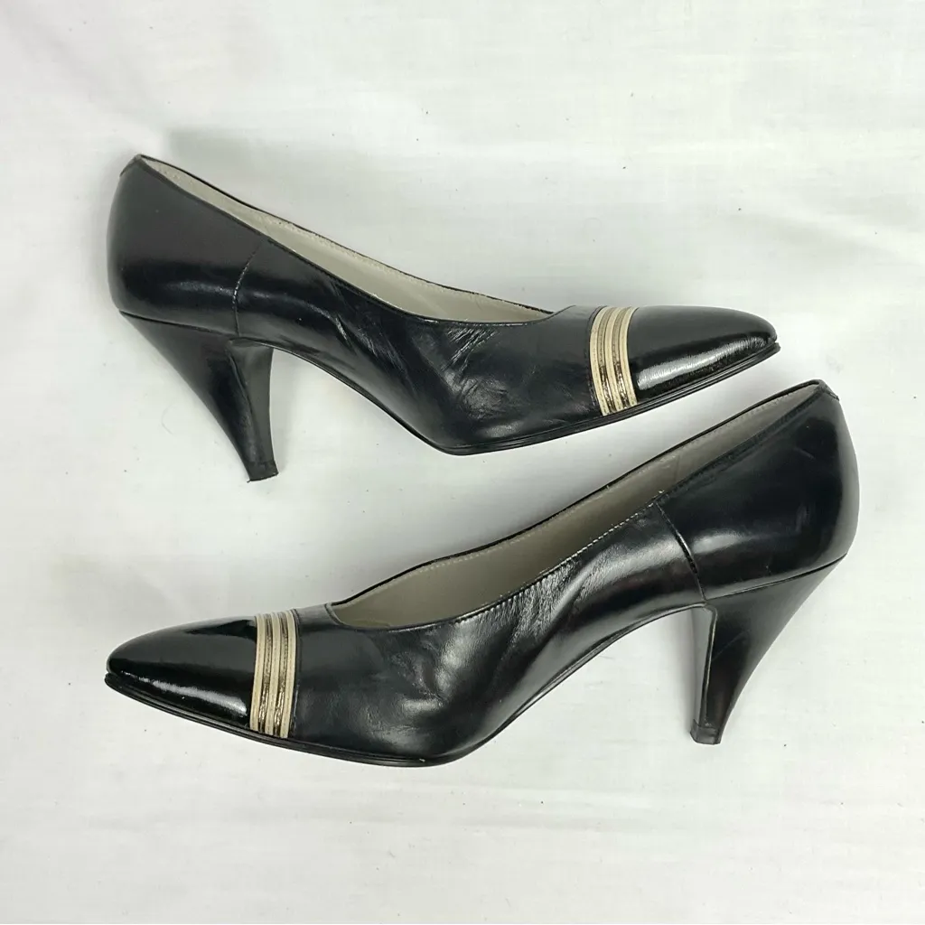 Vintage Yves Saint Laurent Paris Black Pumps – Gold Detail (Japan Licensed) - Image 8