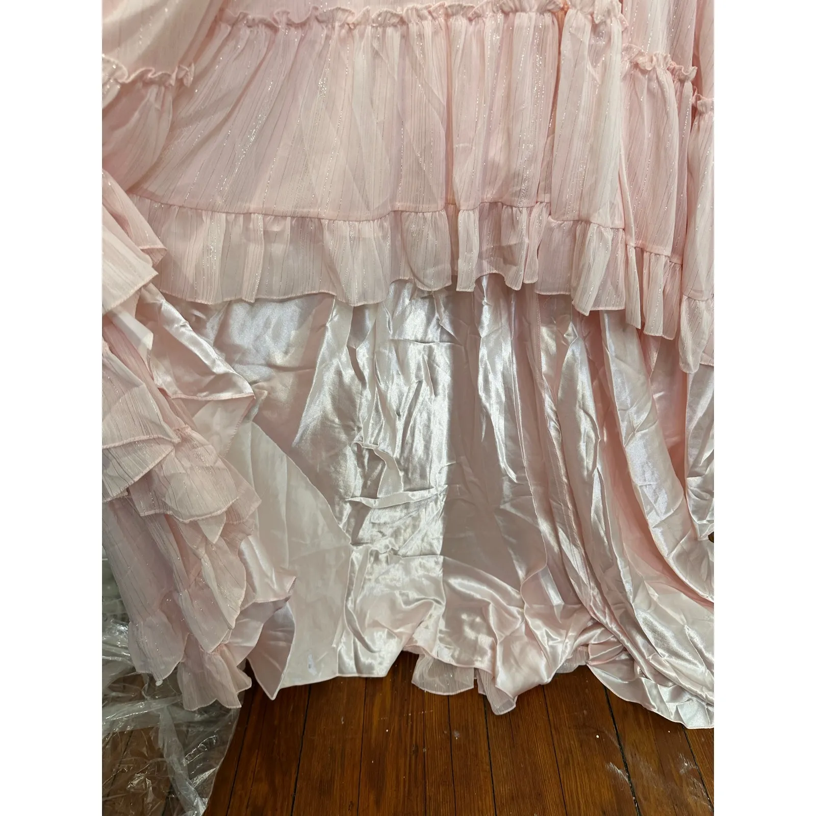 MAC DUGGAL Ice Pink Beaded High-Low Chiffon Strapless Sweetheart Dress size 10 - Image 12