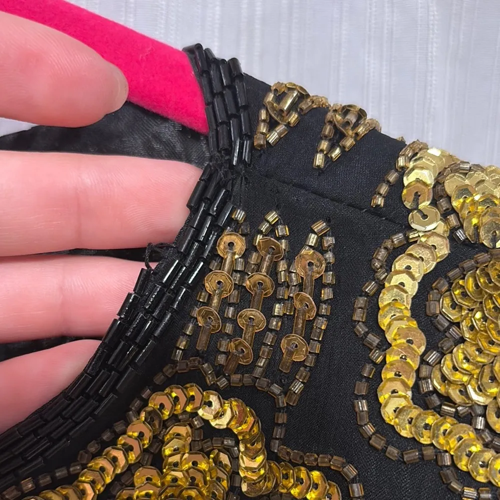 Vintage Fully Beaded Silk Shift Dress Black Size 3X - Image 6