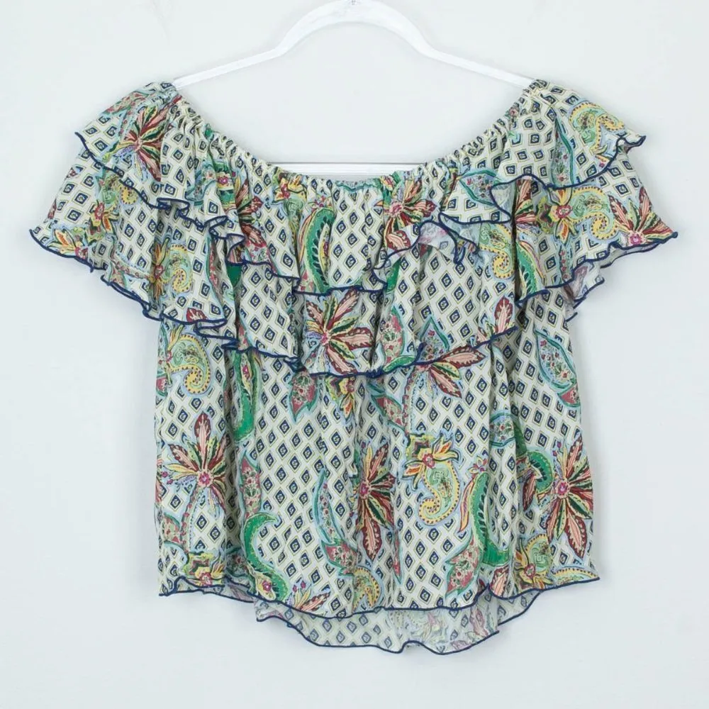 Zara‎ Floral Paisley Off The Shoulder Ruffle Top Women's Size XS - Image 6