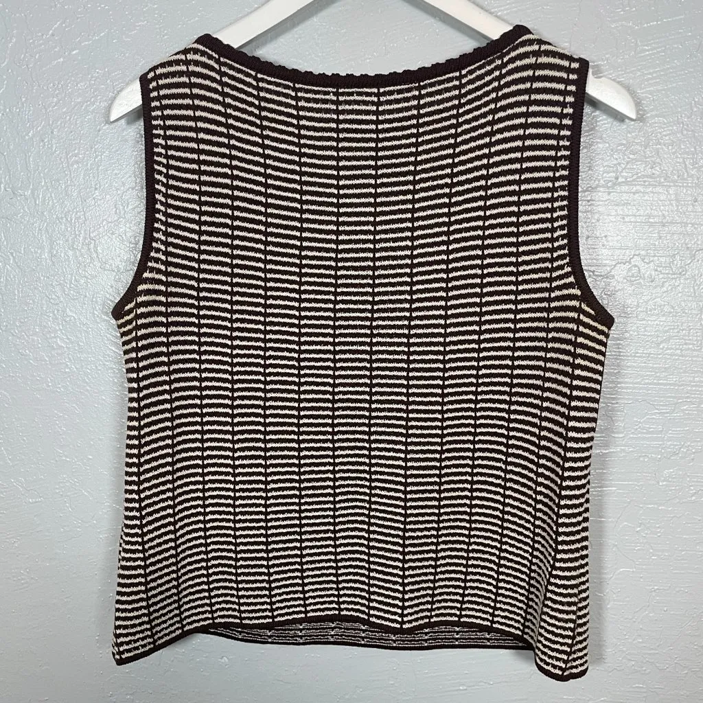 St John Collection Women 6/ S Brown White Stripe Sweater Set Knit Shoulder Pads - Image 8