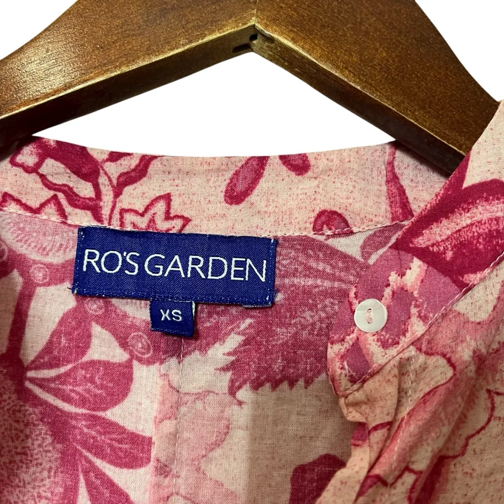 Tuckernuck Ro’s Garden Chanderi Top Size XS Pink Floral Cotton Button Blouse - Image 9