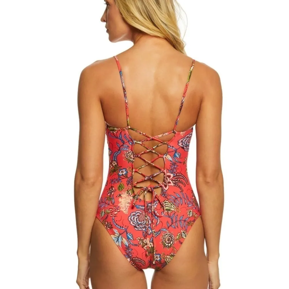 NEW Ella Moss Floral Romance One Piece Swimsuit Red Size Small S - Image 8