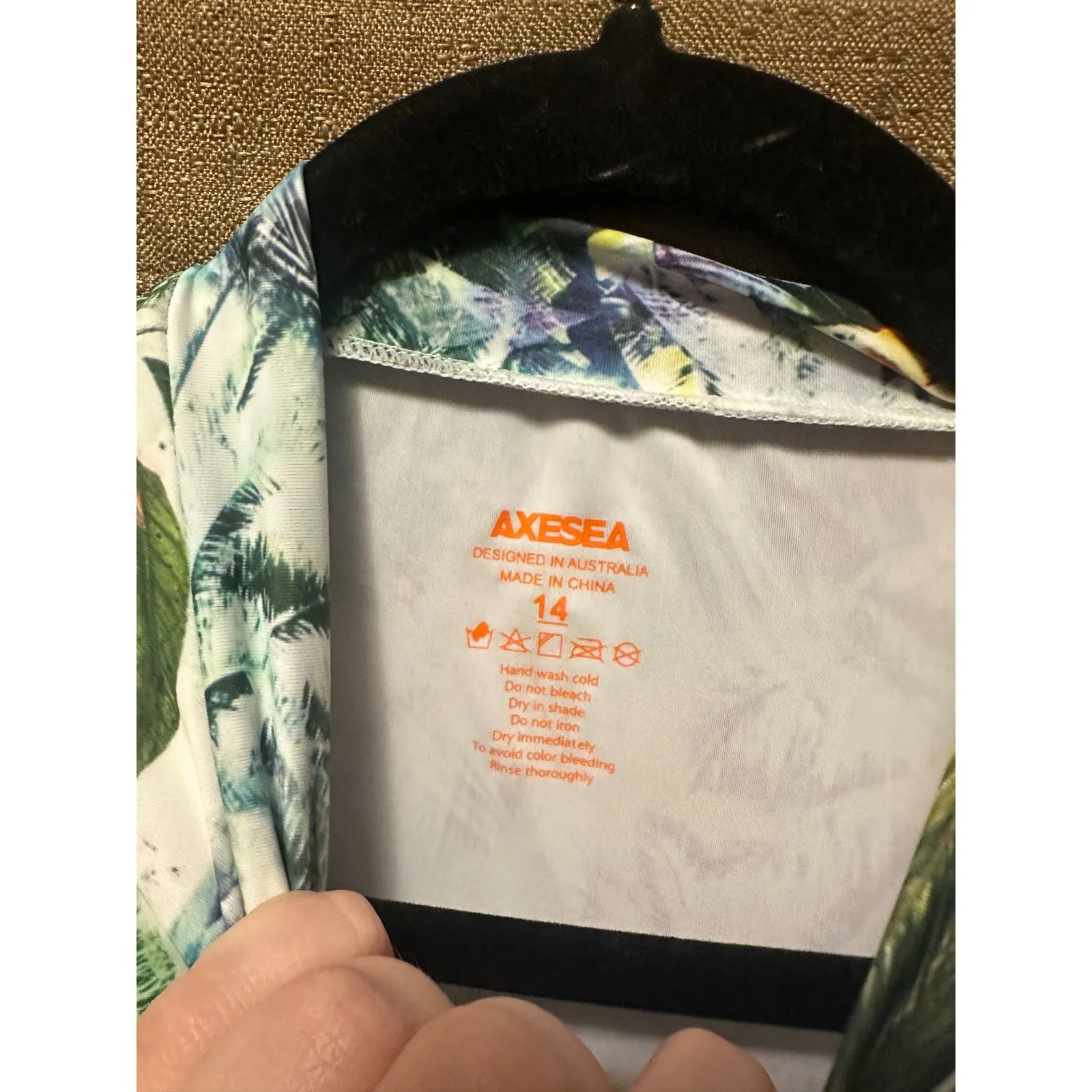 NWT Axesea Side Ruching Long Sleeve One Piece Swimsuit Coconut Palm Sz 14UK 10US Green - Image 3