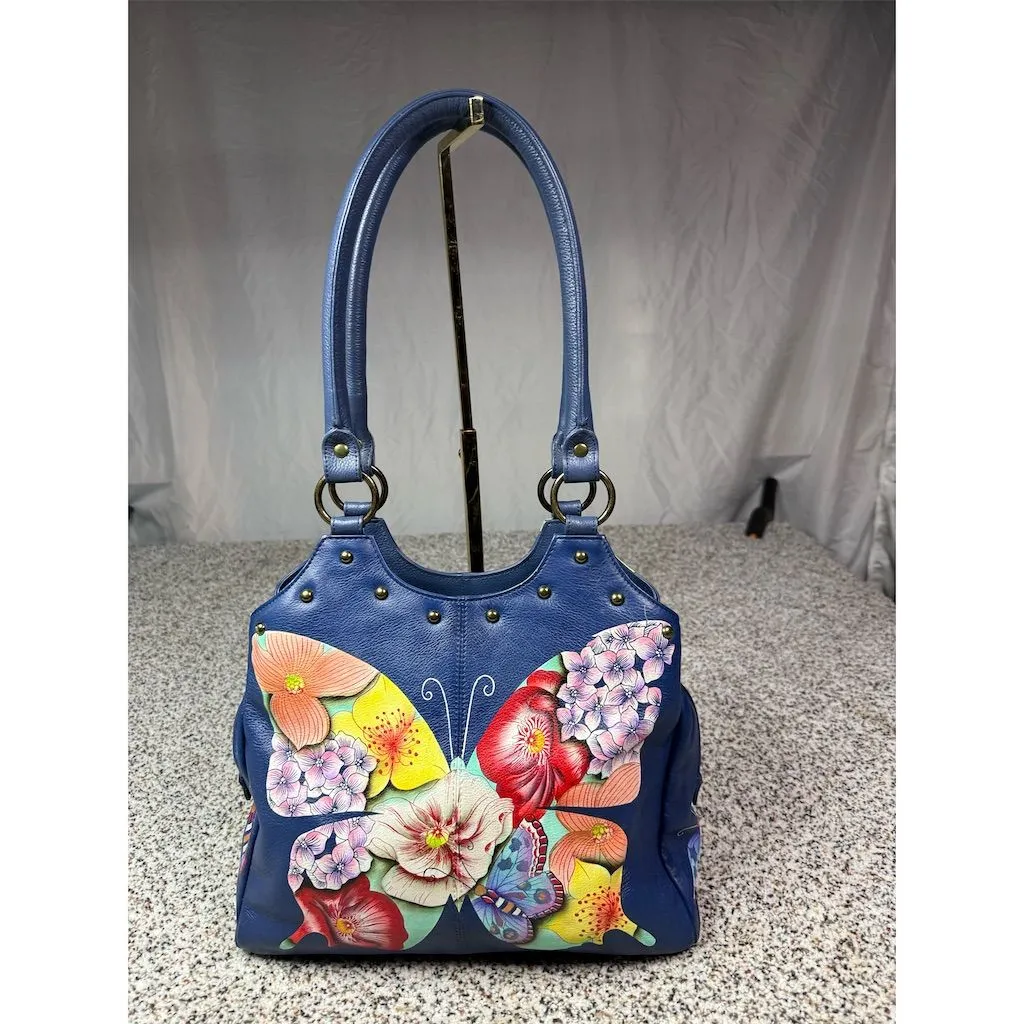 Anuschka Handpainted Butterfly Floral Hobo Bag Multicolor Large - Image 4