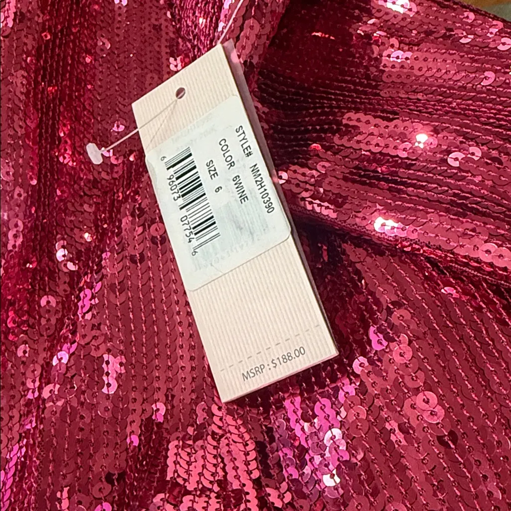 NWT $188 Nanette Lepore Sequin Fringe Sleeveless Midi Dress Pink/Wine  cocktail - Image 6